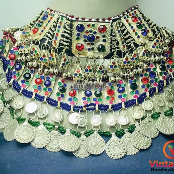 Kuchi Choker Necklace, Kuchi Tribal Multicolor Necklace, Handmade Statement Boho - Picture 5 of 9